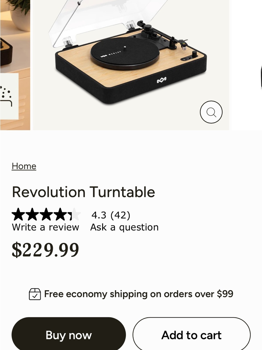 Bob Marley Revolution Turntable - Black and Natural Wood Finish